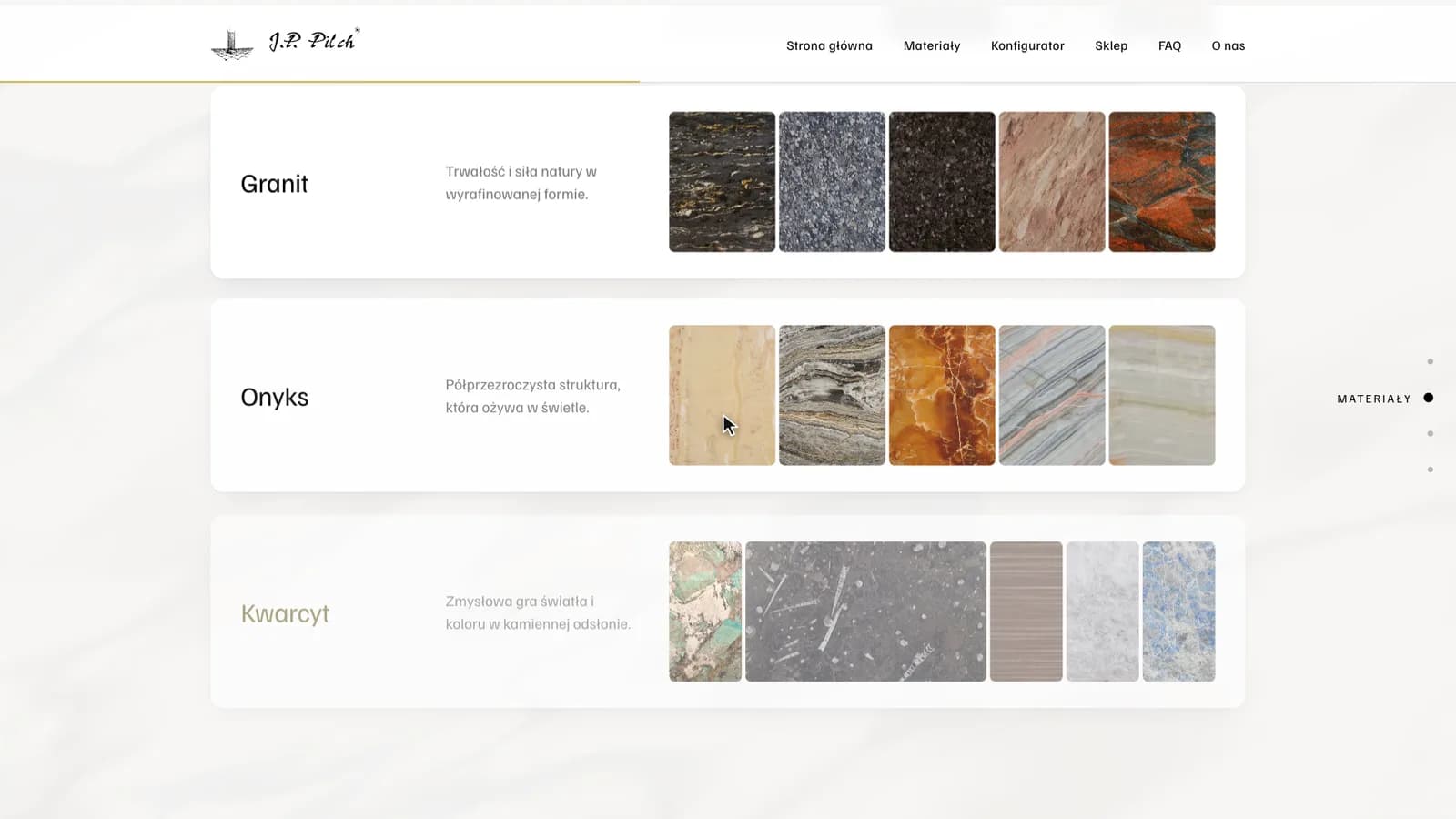 Website showcase of beautiful natural stones like Marble, Granite, onyx with responsive design, cleaver features and sleek hoover animations